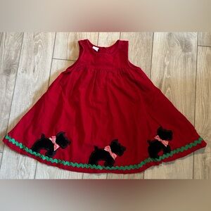 Vintage Girls 4T Red Corduroy Christmas Dress  -Scotty Dogs- 100% Cotton